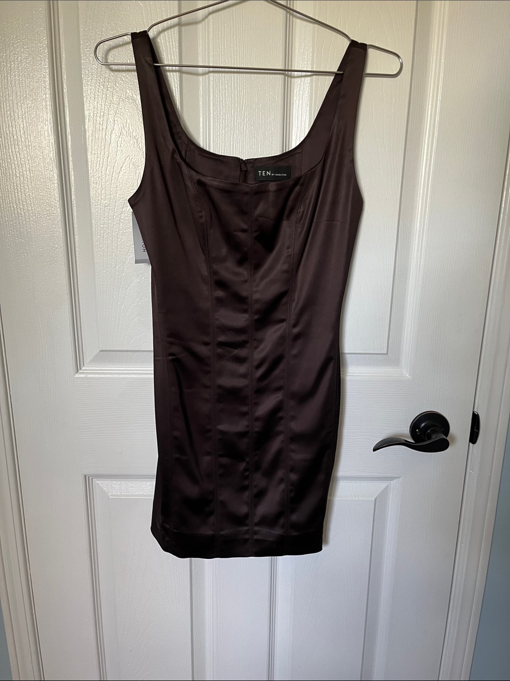 TEN by Babaton Chocolate Brown Satin Sheath Dress